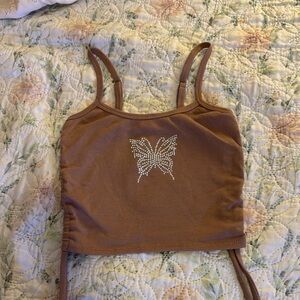 Full Tilt Brown Rhinestone Butterfly Crop Top